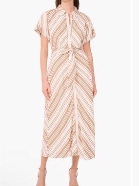 Halogen Striped Tie-Waist Midi Dress